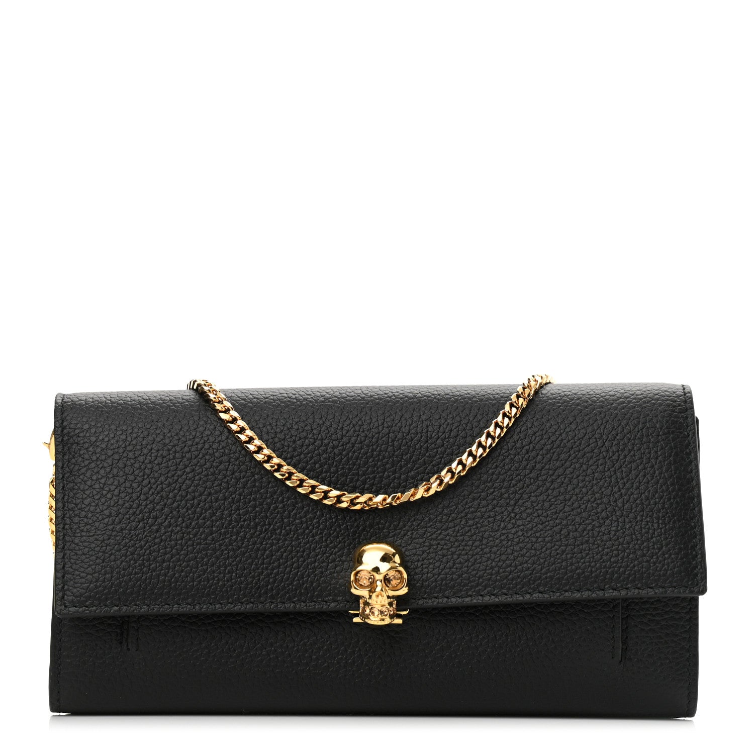 Alexander McQueen Pebbled Calfskin Skull Wallet on Chain Black 1 of 9