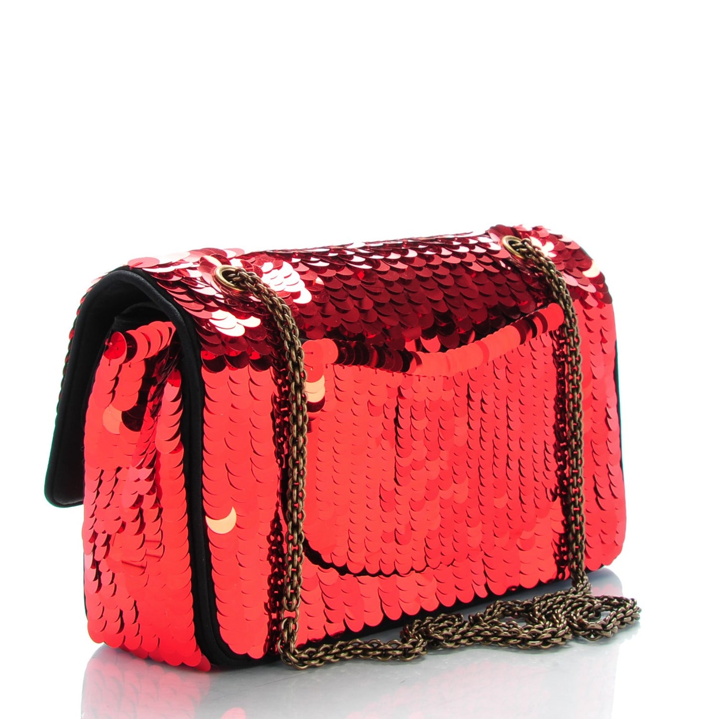 Satin Sequin Paris Shanghai Medium Double Flap Red