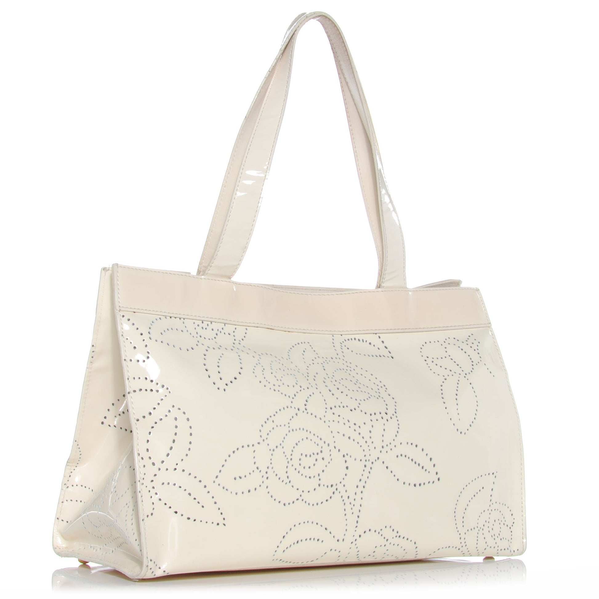 Chanel Patent Perforated Camellia Tote Ivory 3 of 7