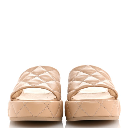 Chanel Lambskin Quilted Camelia CC Wedge Sandal Mules 38.5 Beige 3 of 10