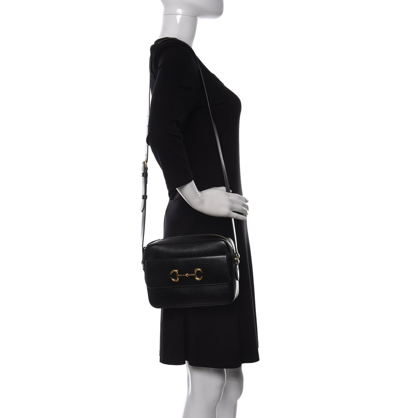 Textured Calfskin Small Horsebit 1955 Shoulder Bag Black