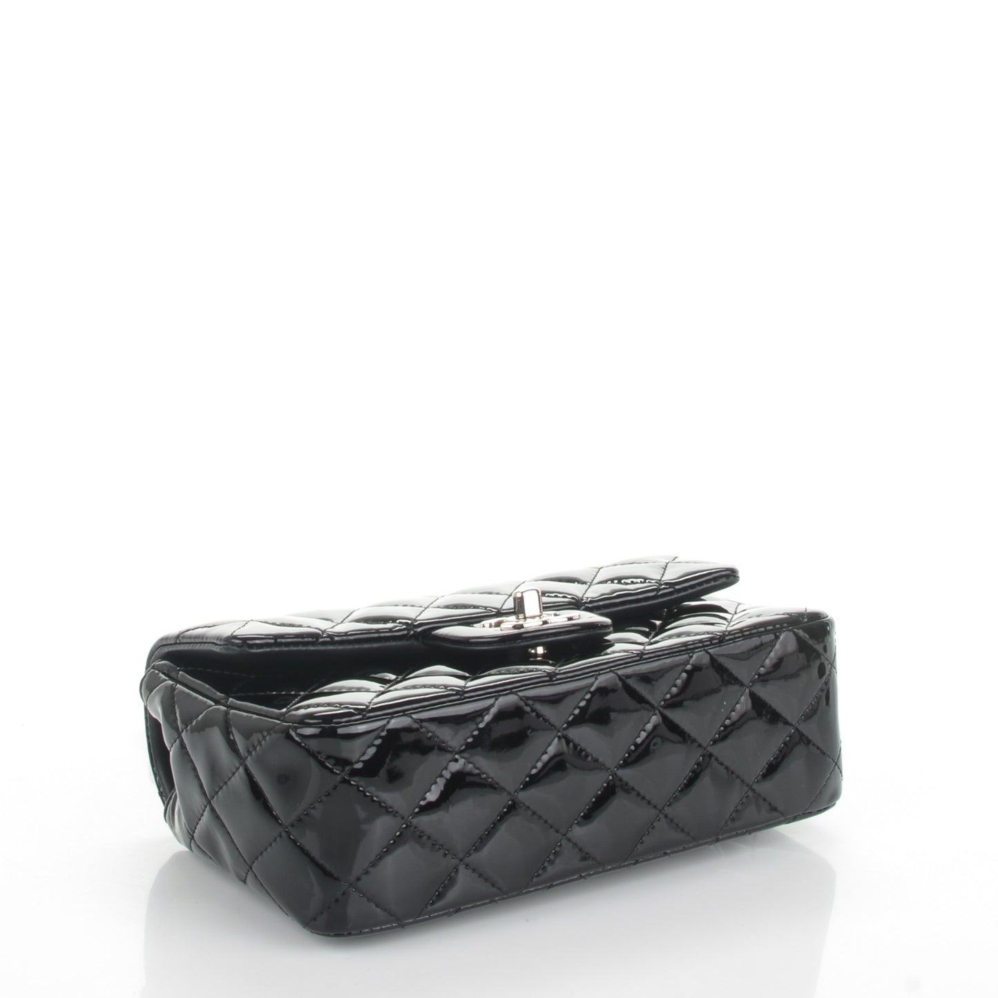 Patent Calfskin Quilted Mini Rectangular Flap Black