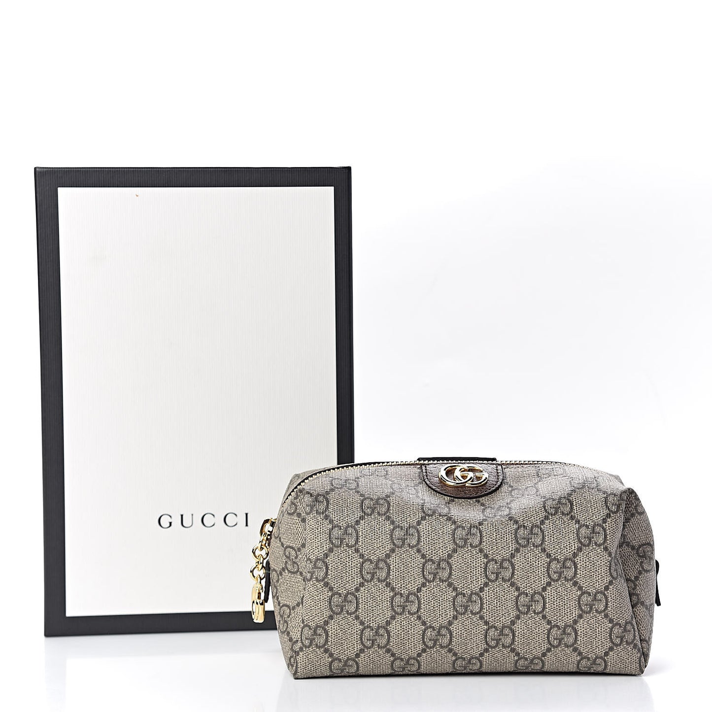 Soft GG Supreme Monogram Calfskin Medium Ophidia Cosmetic Case Beige Ebony New Acero
