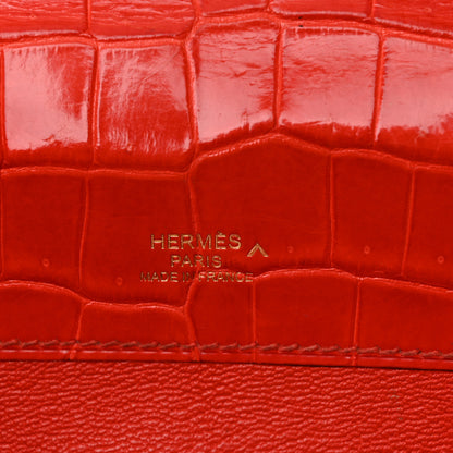 Hermes Shiny Porosus Crocodile Kelly Cut Pochette Orange Poppy 6 of 15
