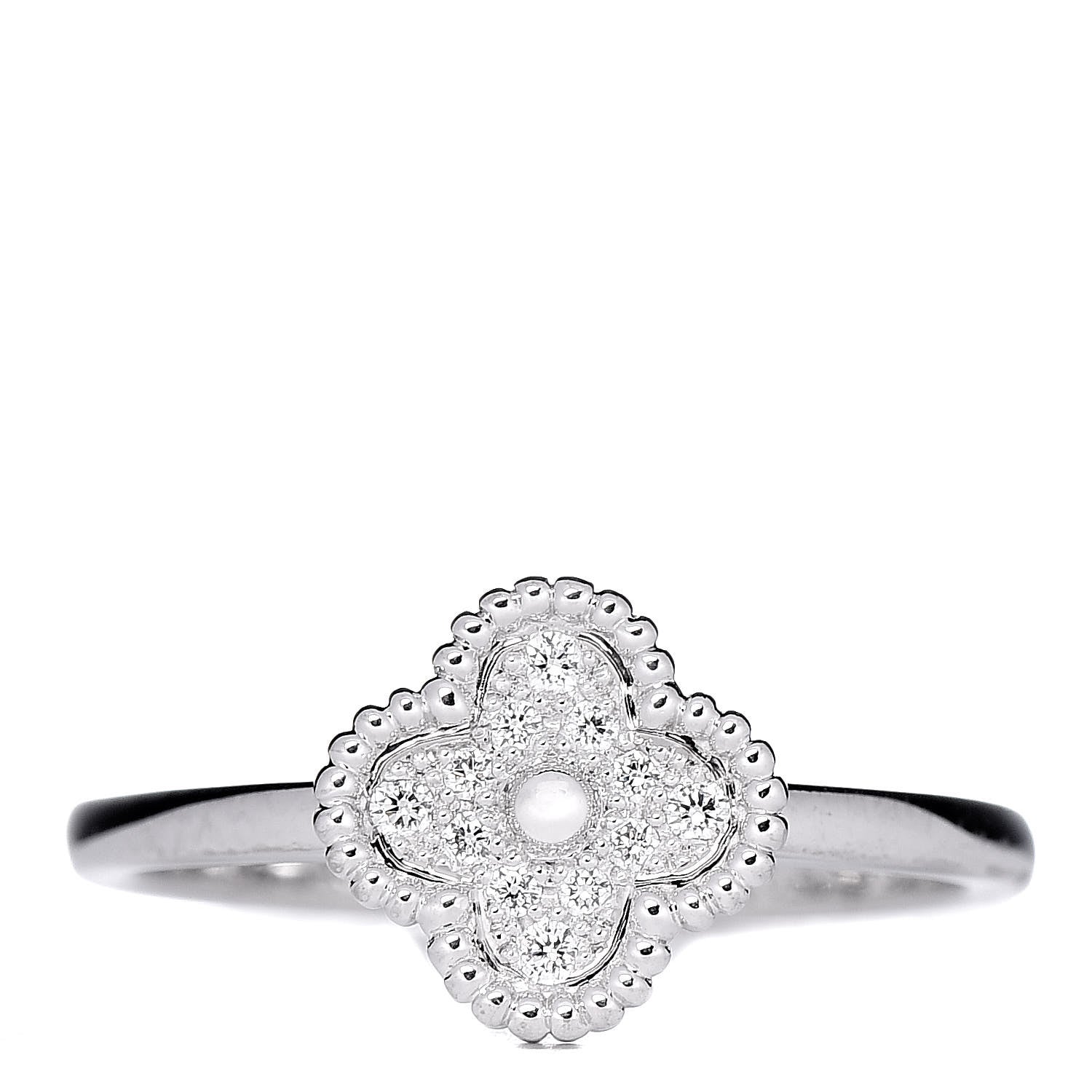 Van Cleef & Arpels 18K White Gold Diamond Sweet Alhambra Ring 53 6.5 1 of 7