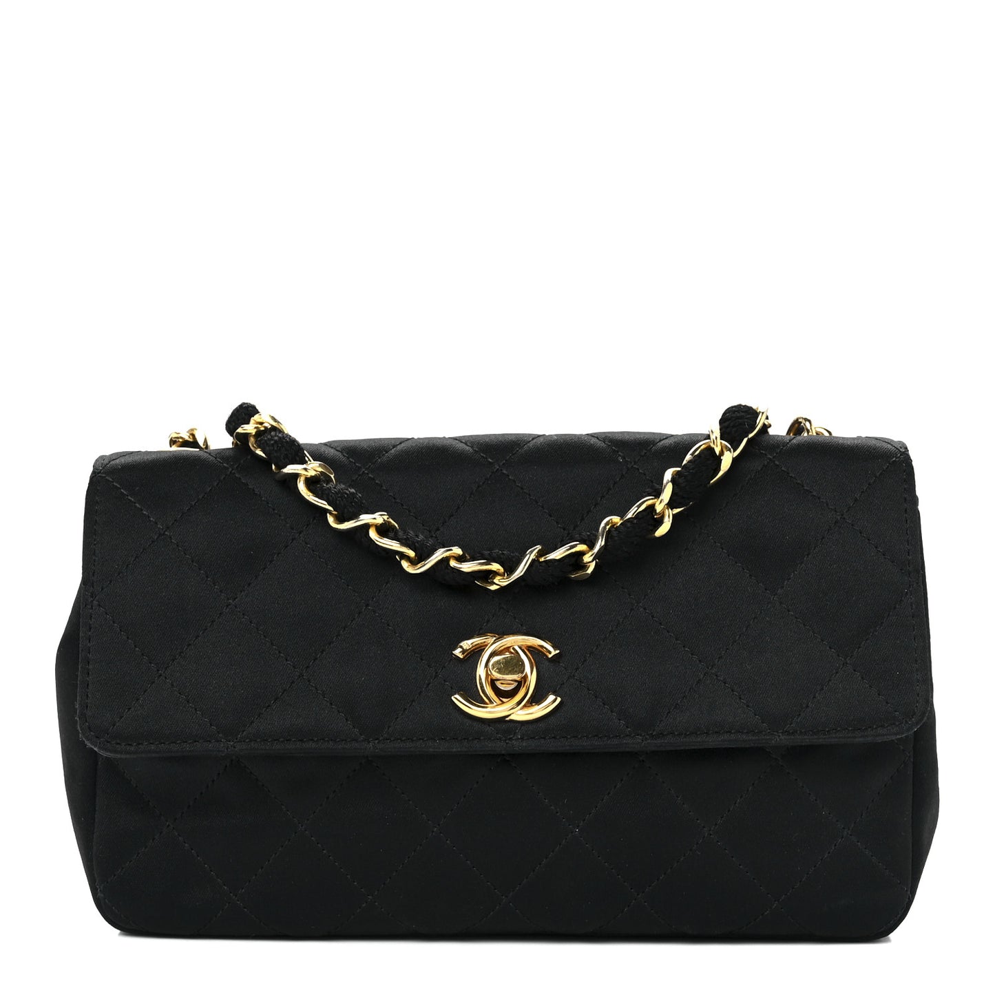 Satin Quilted Flap Black
