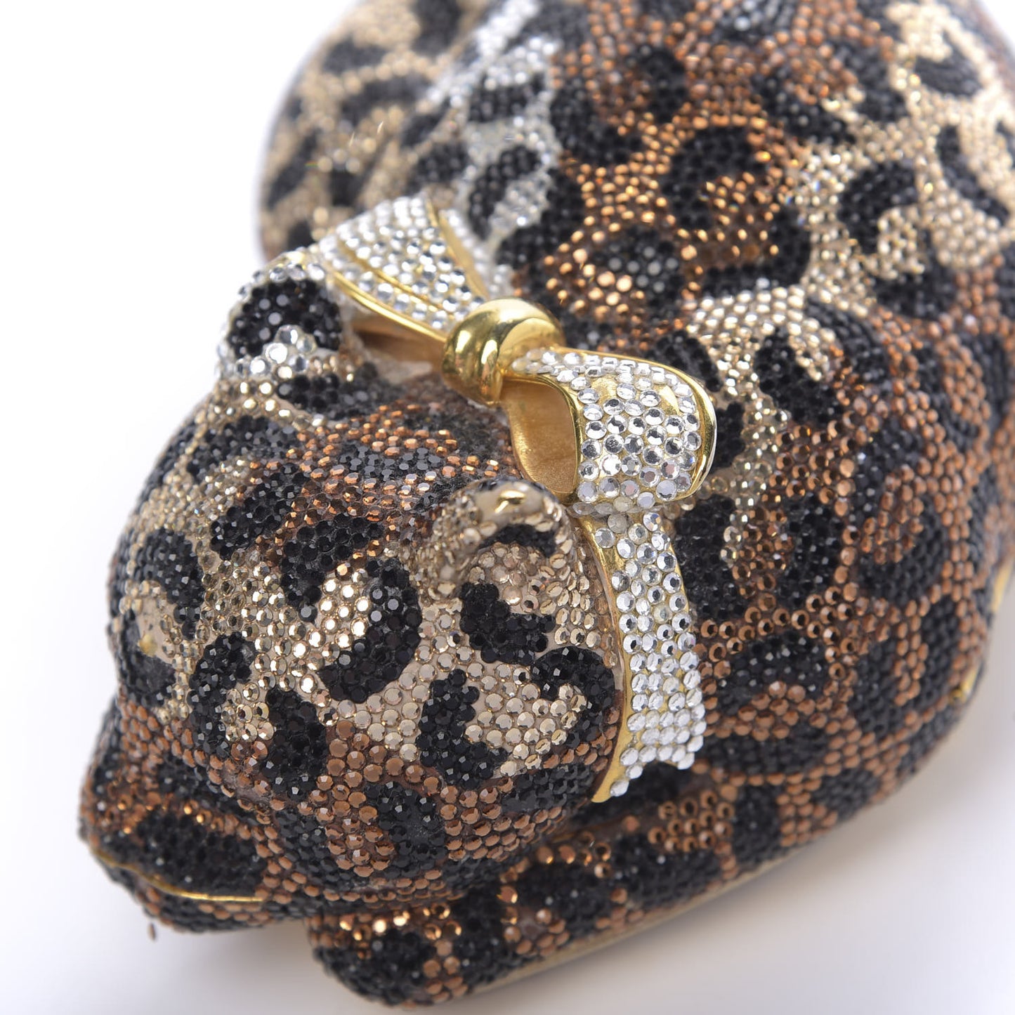 Swarovski Crystal Leopard Sleeping Cat Minaudiere Clutch Gold Multicolor