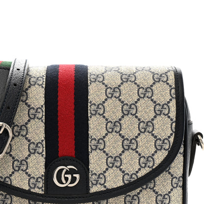 Gucci GG Supreme Monogram Textured Dollar Calfskin Web Studded Mini Ophidia Flap Shoulder Bag Beige Blue 8 of 10