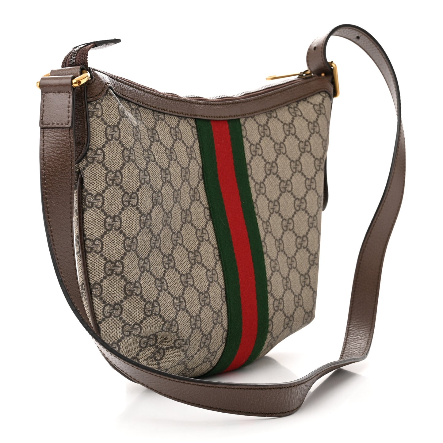 GG Supreme Monogram Web Small Ophidia Half Moon Hobo Brown