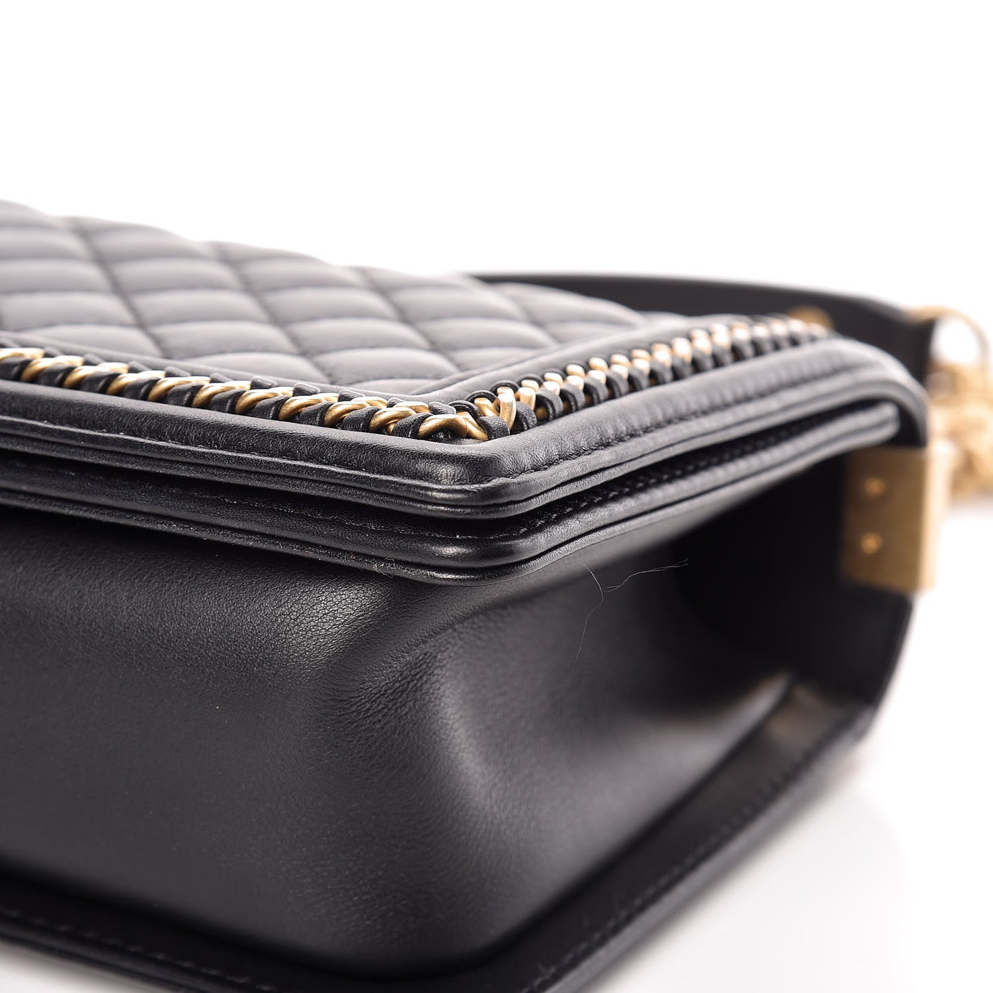 Calfskin Quilted Medium Boy Top Handle Flap Black
