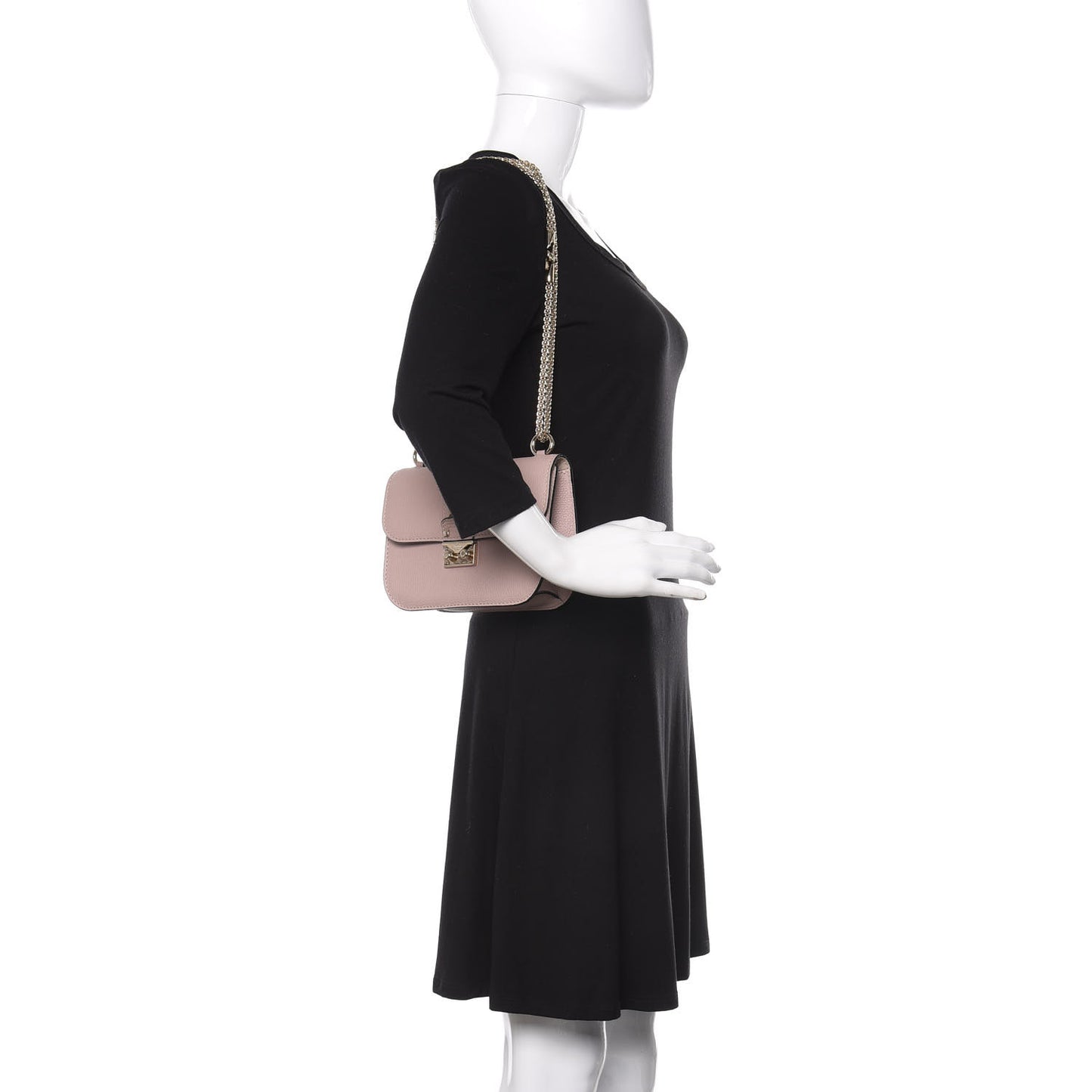 Pebbled Calfskin Small Glam Lock Rockstud Flap Poudre
