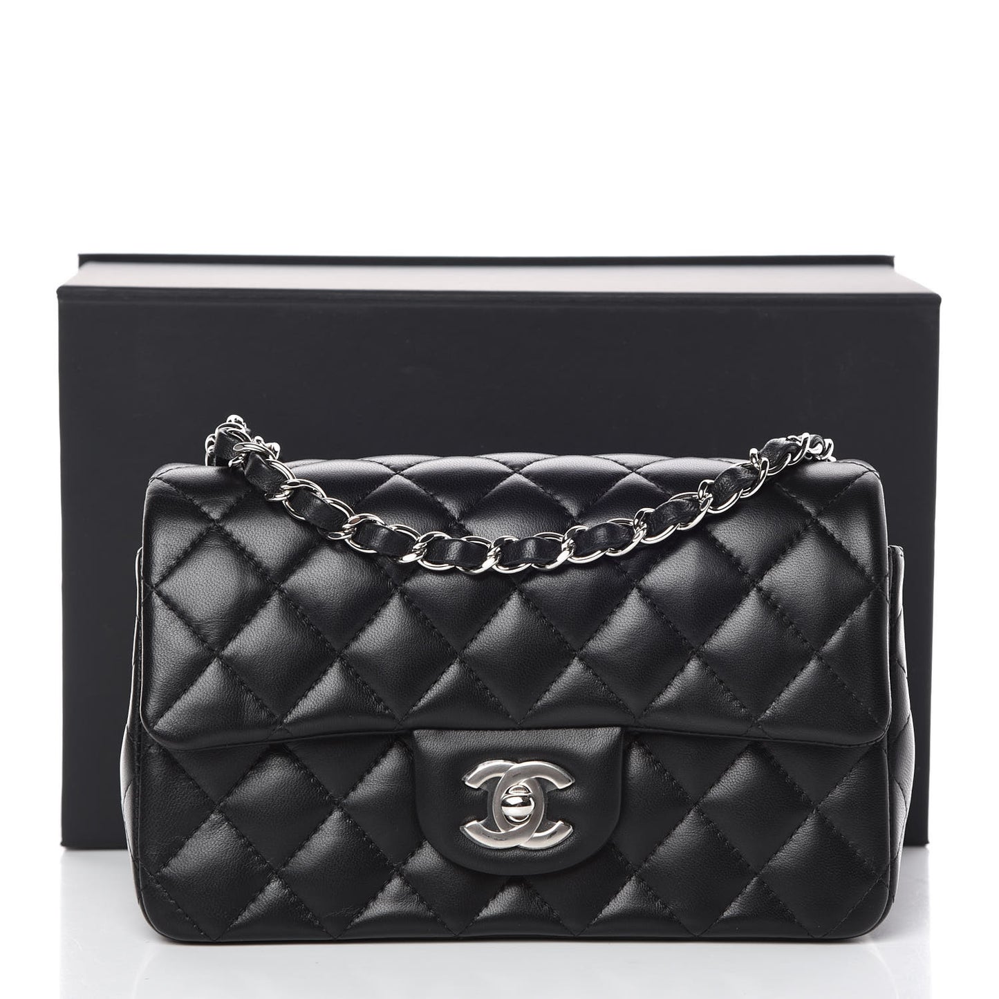 Lambskin Quilted Mini Rectangular Flap Black