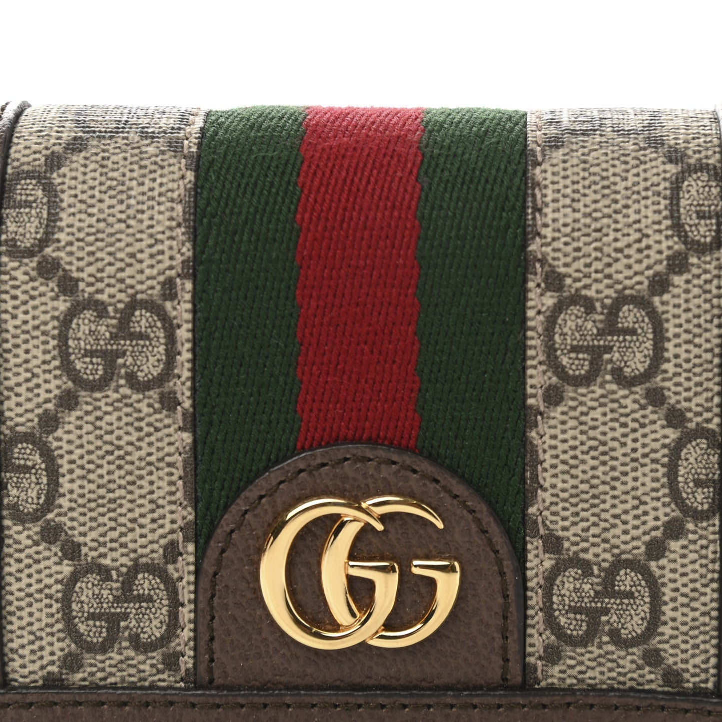 GG Supreme Monogram Web Ophidia Chain Card Case Wallet Beige New Acero