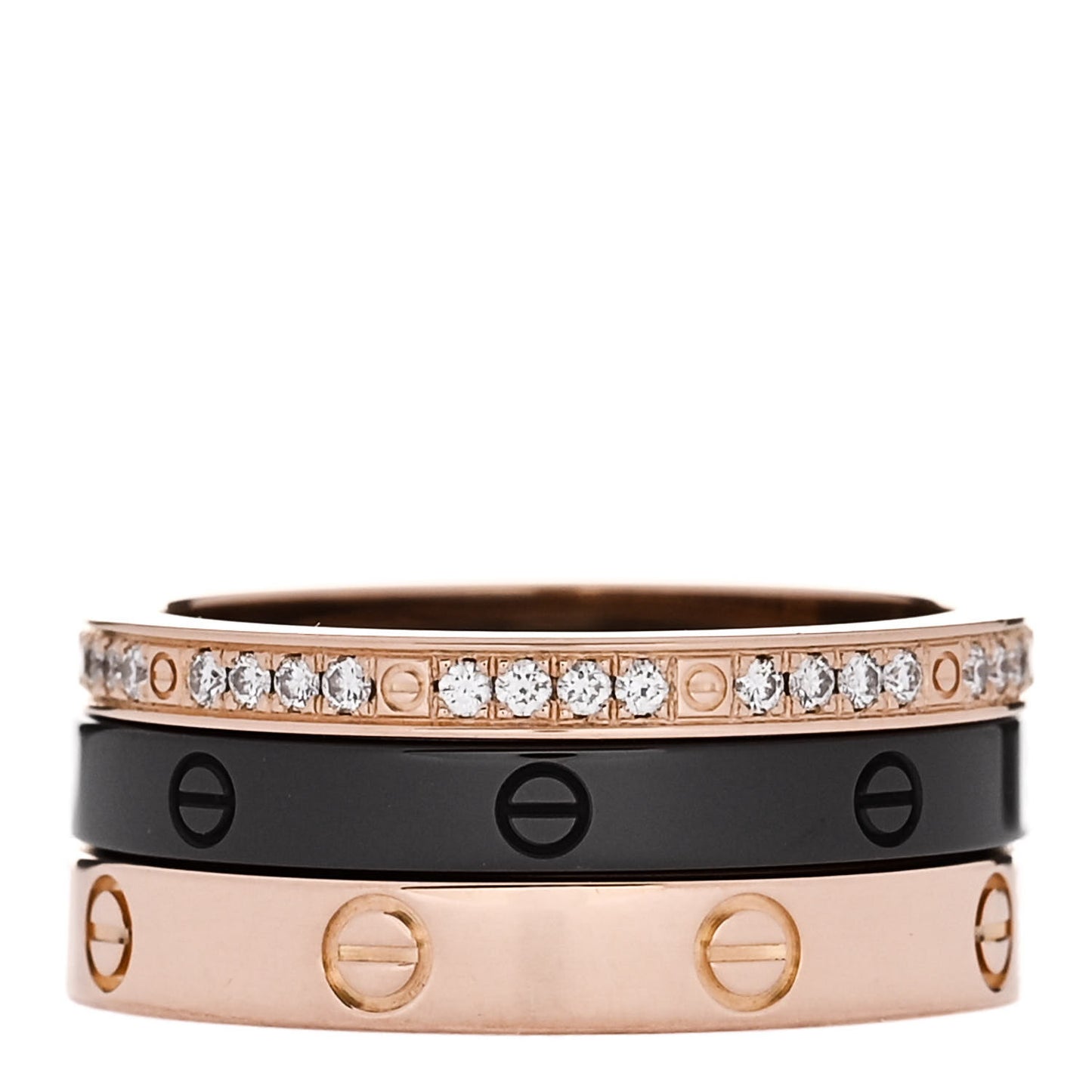18K Pink Gold Diamond Ceramic LOVE Ring Set 50 5.25