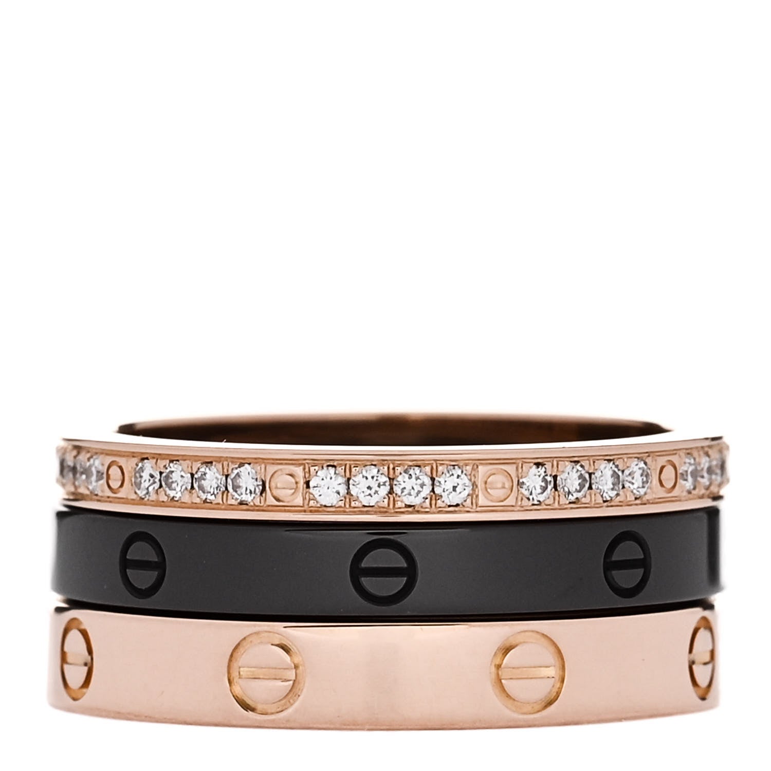 Cartier 18K Pink Gold Diamond Ceramic LOVE Ring Set 50 5.25 1 of 5