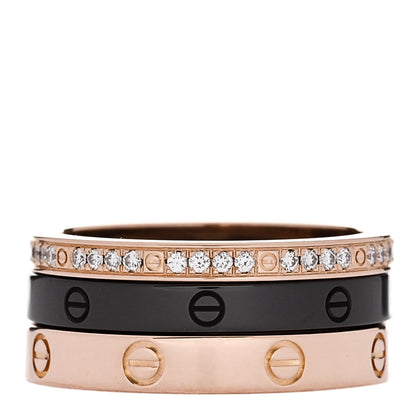 Cartier 18K Pink Gold Diamond Ceramic LOVE Ring Set 50 5.25 1 of 5