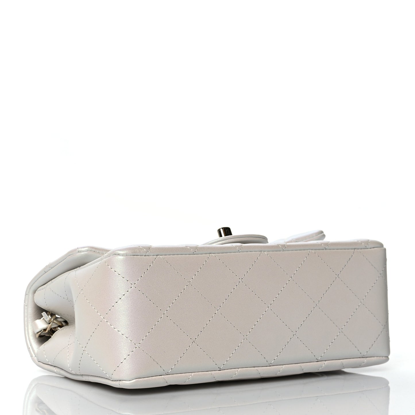 Iridescent Calfskin Quilted Mini Rectangular Flap White