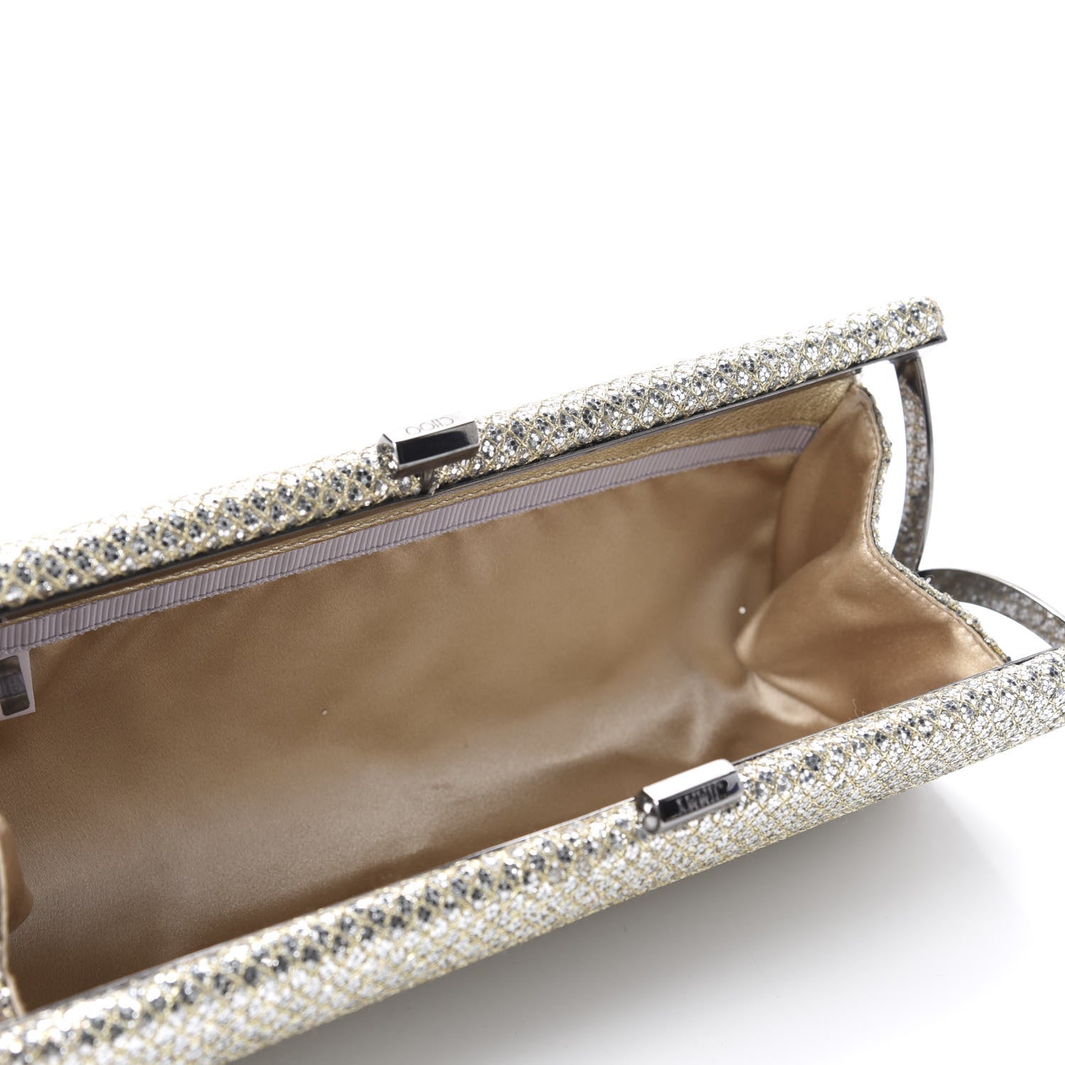 Jimmy Choo Glitter Fabric Small Tube Clutch Champagne 5 of 9