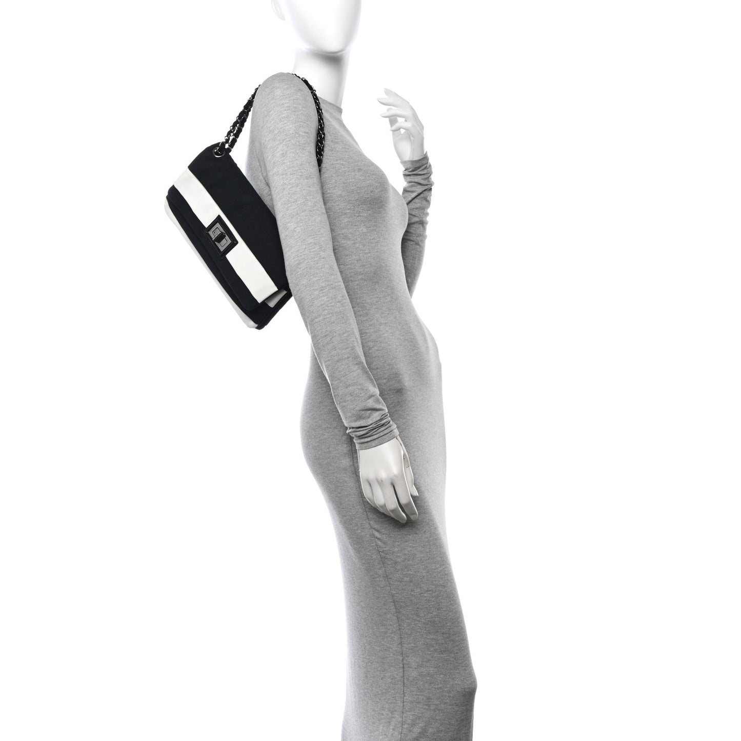Grosgrain Stripy Mademoiselle Flap Bag Black White