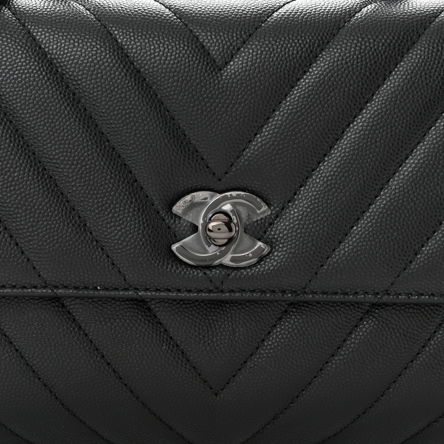 Caviar Chevron Quilted Mini Coco Handle Flap So Black