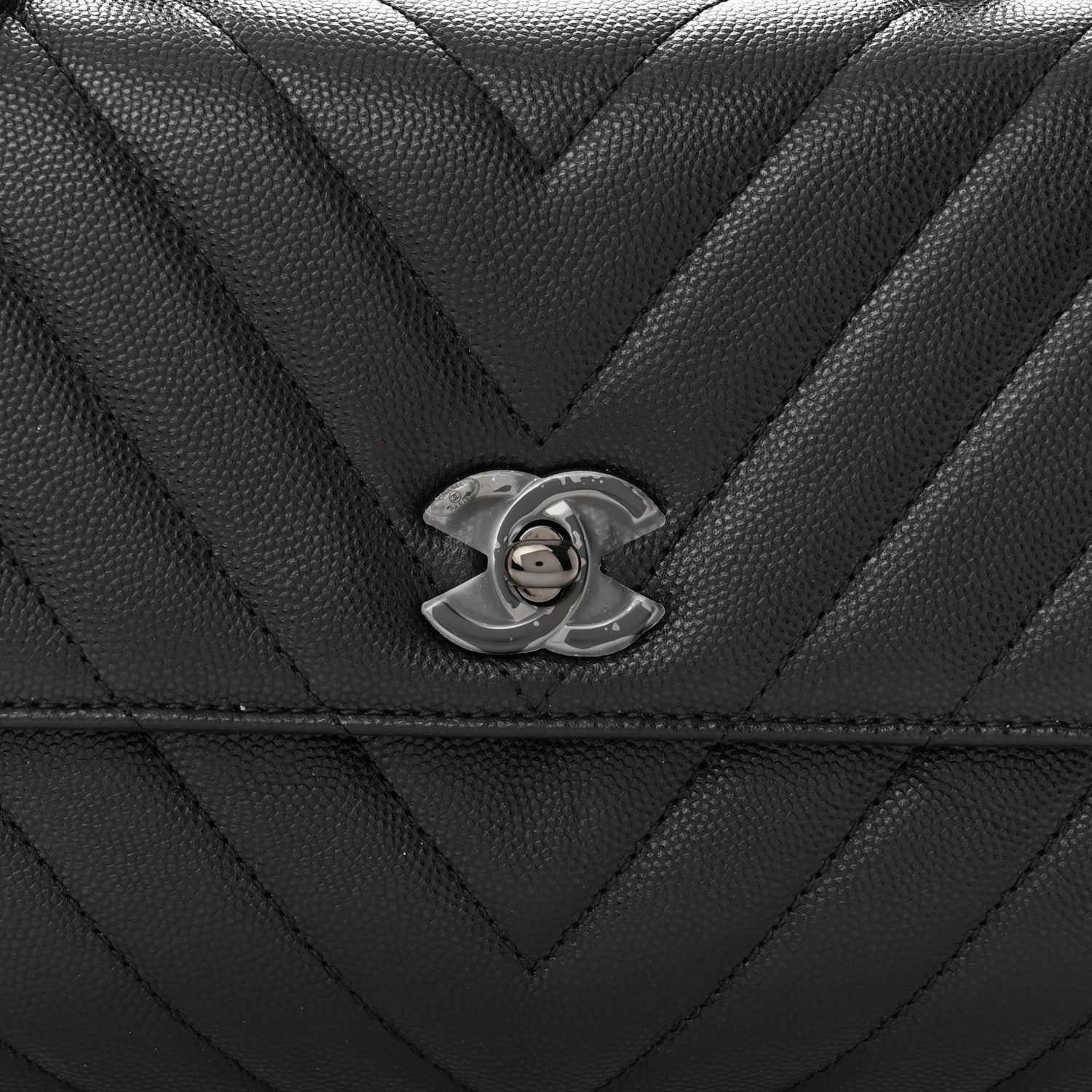 Chanel Caviar Chevron Quilted Mini Coco Handle Flap So Black 8 of 11