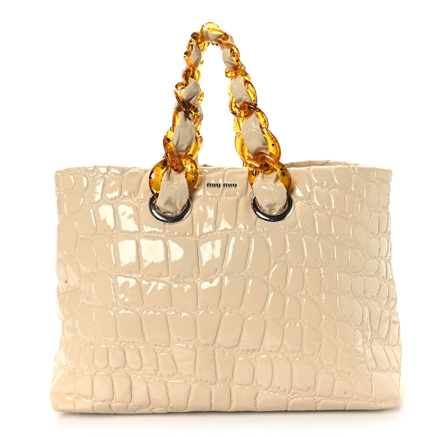 Vernice Alligator Embossed Shoulder Bag Sabbia