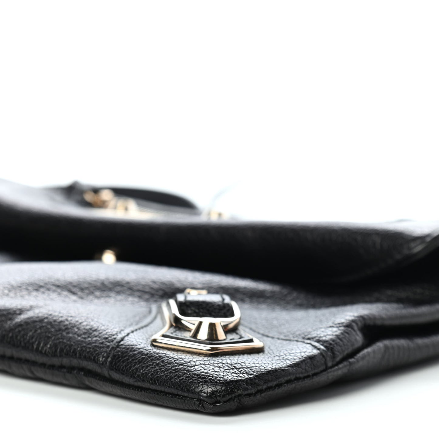 Chevre Gold Metallic Edge Hardware Envelope Clutch Black