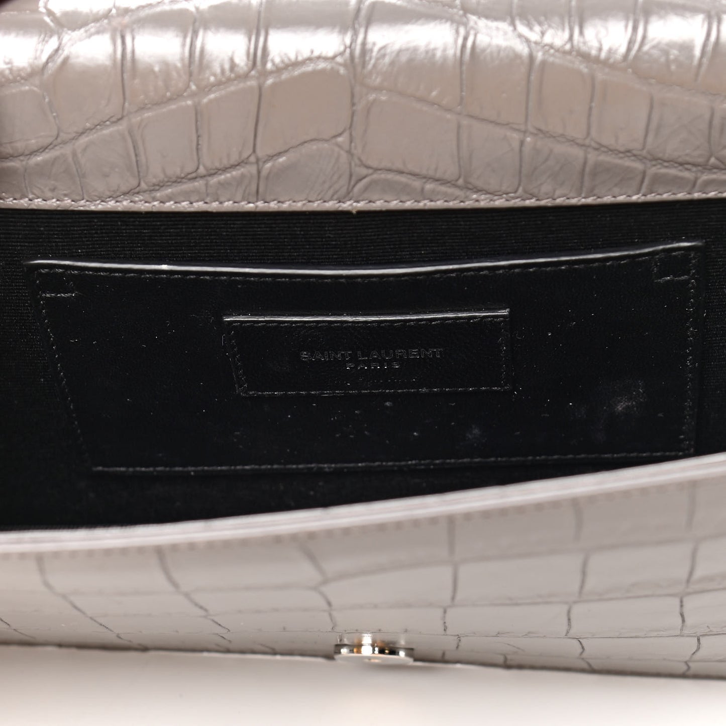 Crocodile Embossed Classic Kate Monogram Clutch Fog