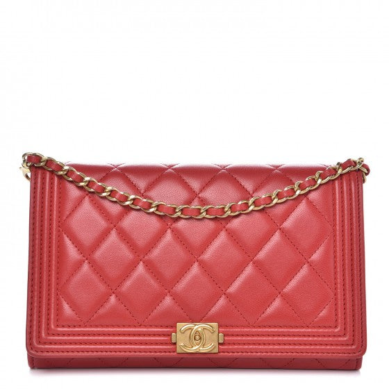 Lambskin Quilted Boy Wallet On Removable Chain WOC Red