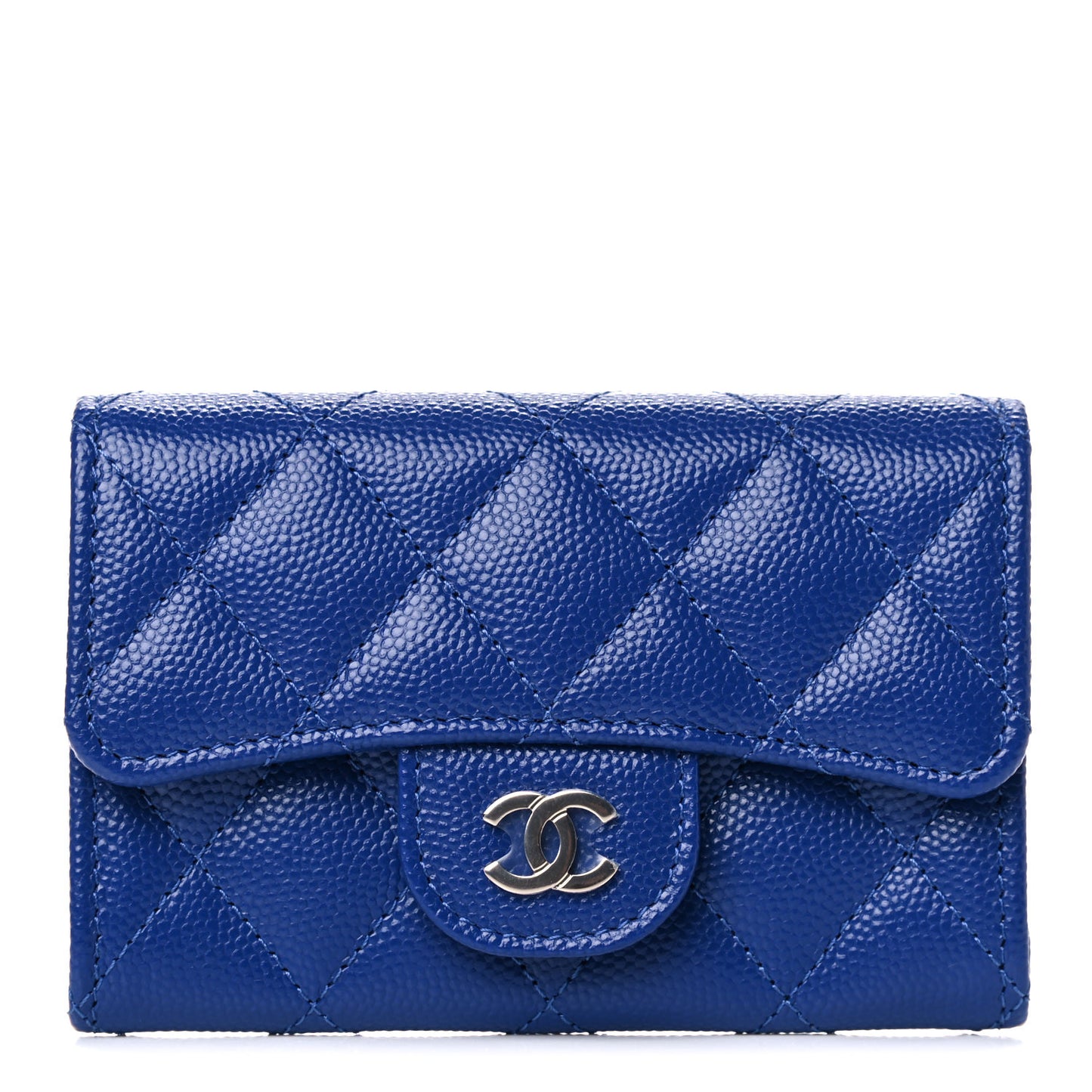 Caviar Quilted Flap Card Holder Wallet Blue