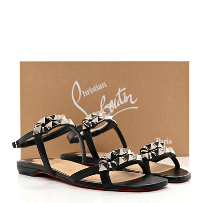Christian Louboutin Calfskin Studded Galerietta Flat Sandals 38.5 Black 2 of 8