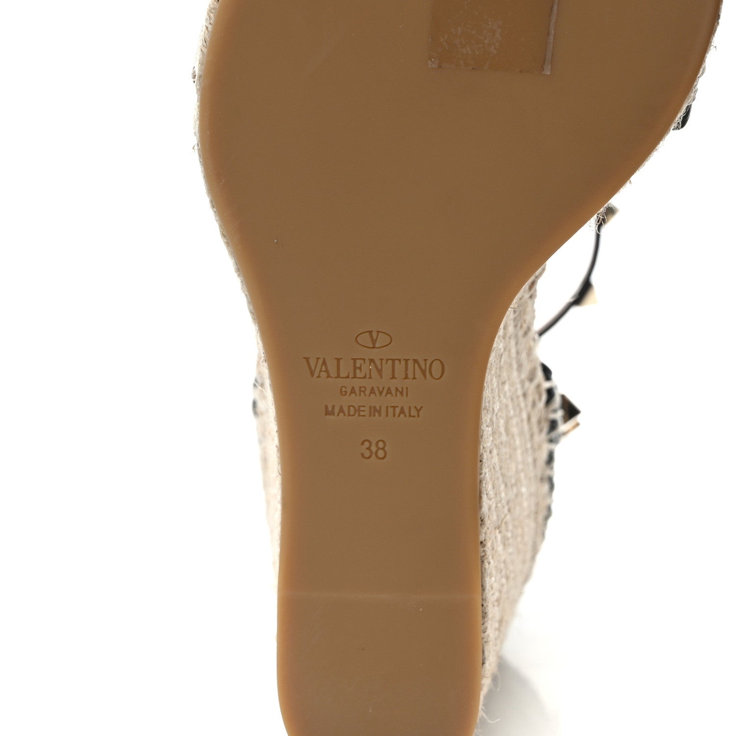 Valentino Garavani Grained Calfskin Rockstud Ankle Strap Espadrille 15/105mm Wedge Sandals 38 Poudre Black 6 of 10