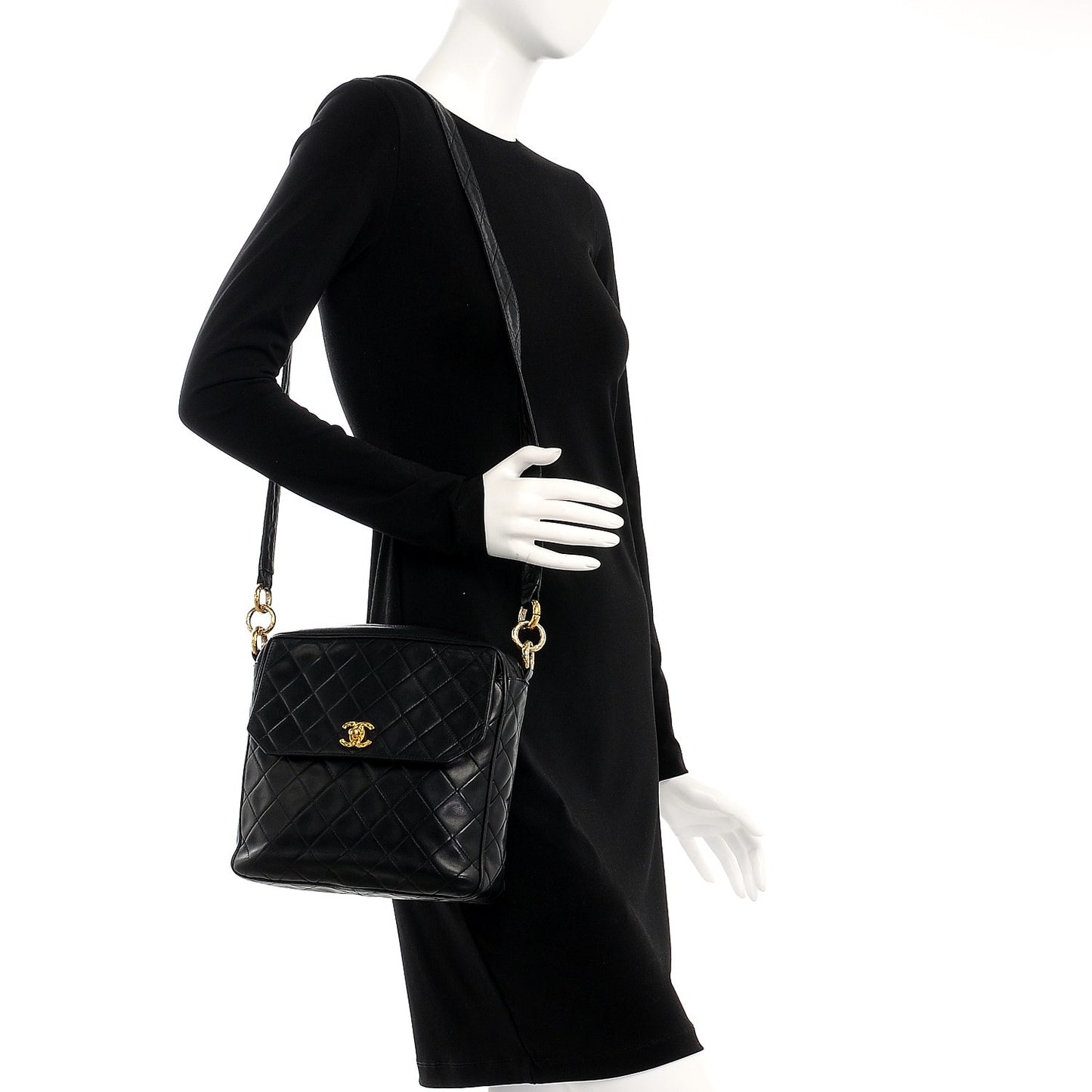 Quilted Lambskin Flap Crossbody Bag Black