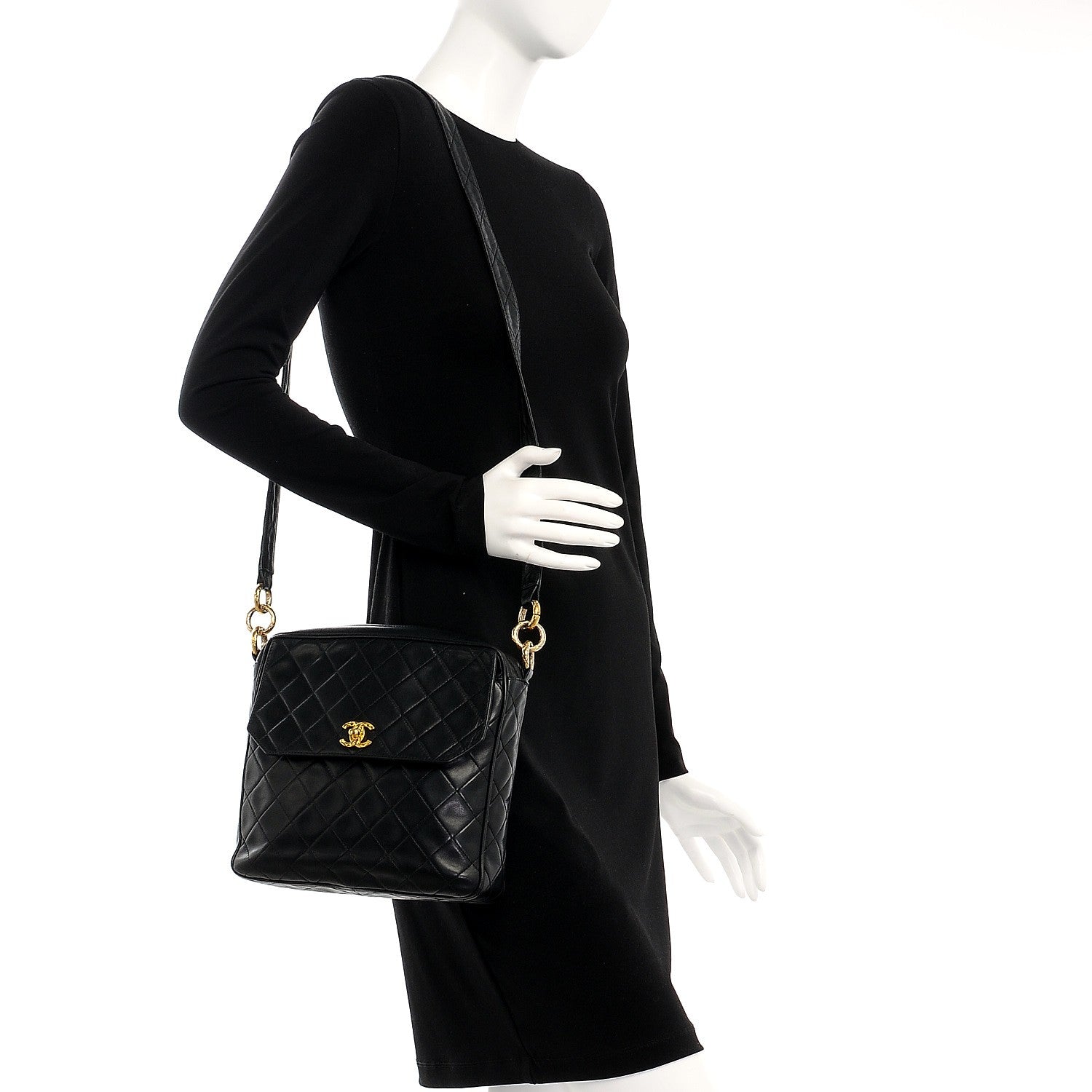 Chanel Quilted Lambskin Flap Crossbody Bag Black 2 of 12