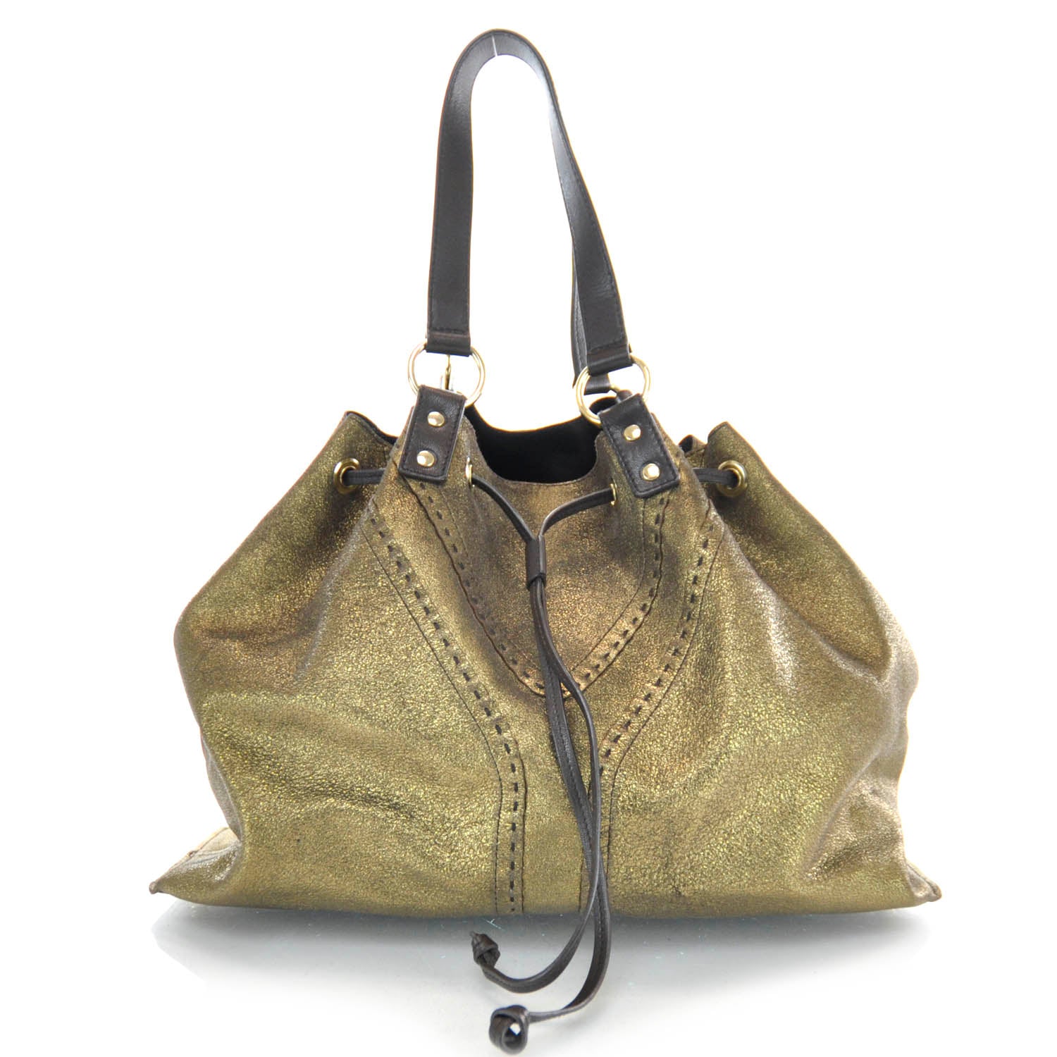 Saint Laurent Leather Reversible Double Sac Y Tote Gold Brown 6 of 8