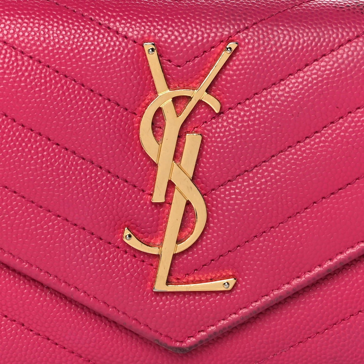 Grain De Poudre Matelasse Chevron Monogram Flap Wallet Fuxia