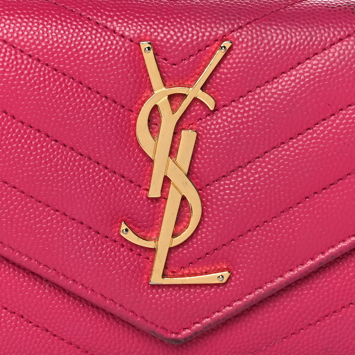 Saint Laurent Grain De Poudre Matelasse Chevron Monogram Flap Wallet Fuxia 10 of 13