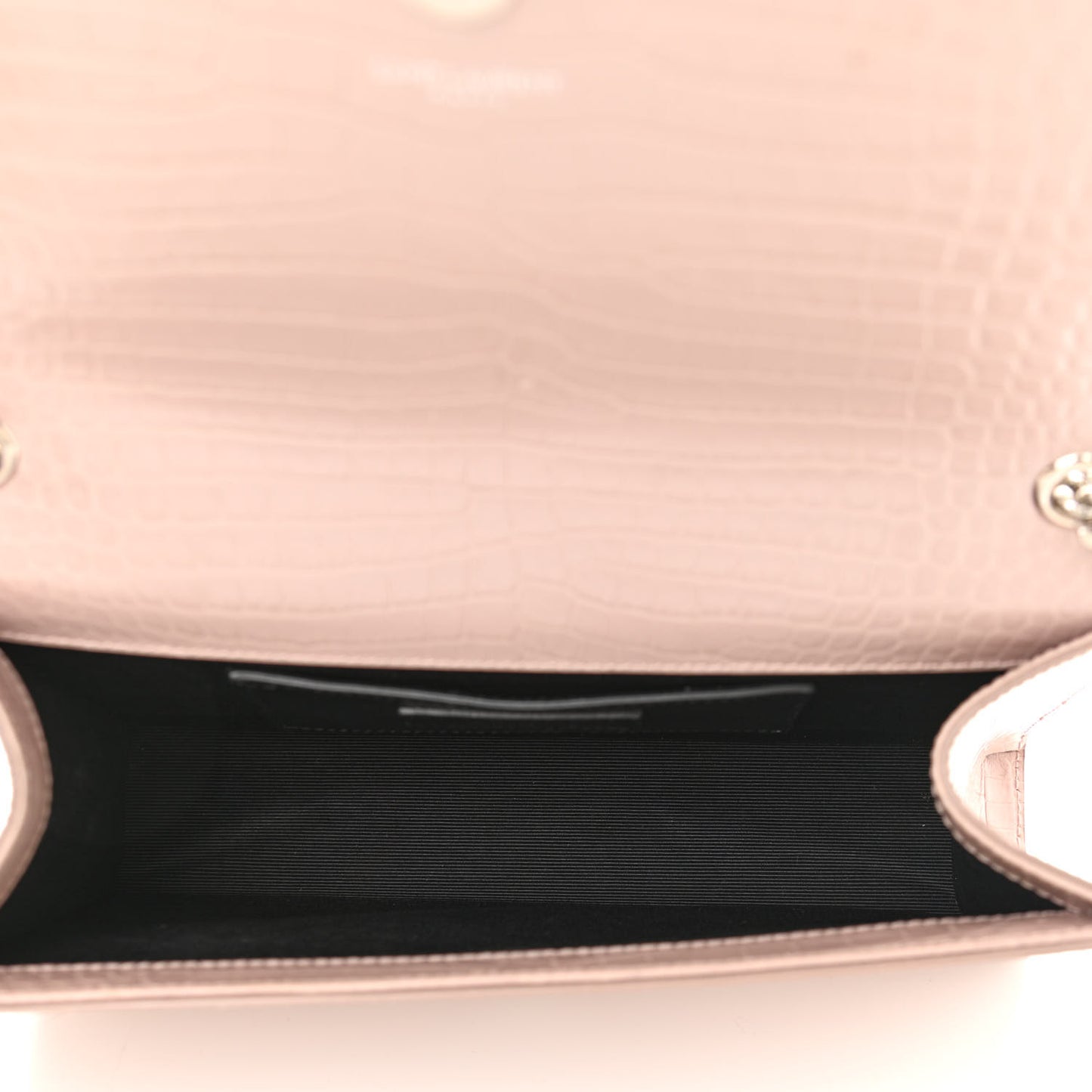Calfskin Crocodile Embossed Medium Classic Monogram Kate Tassel Satchel Powder Pink