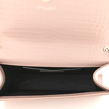Saint Laurent Calfskin Crocodile Embossed Medium Classic Monogram Kate Tassel Satchel Powder Pink 5 of 13