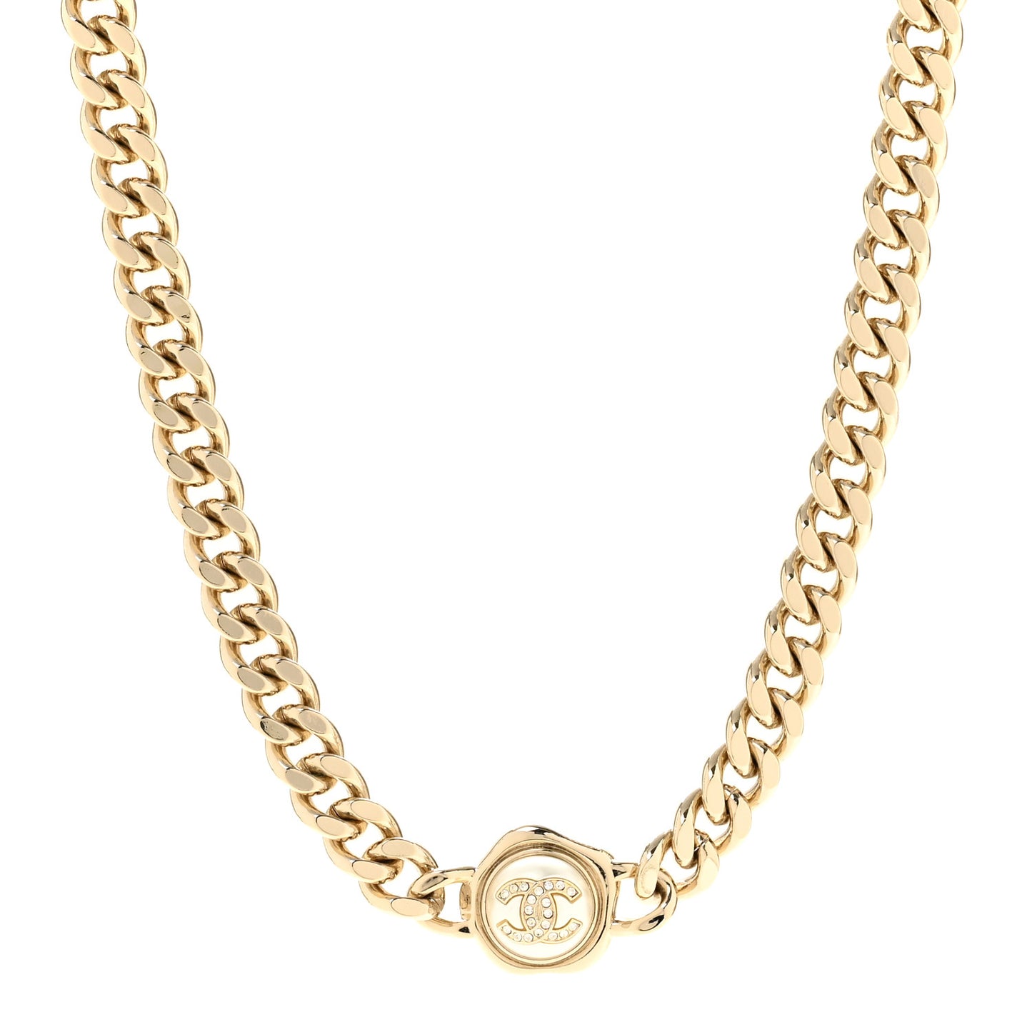Pearl Crystal CC Chain Choker Necklace Gold
