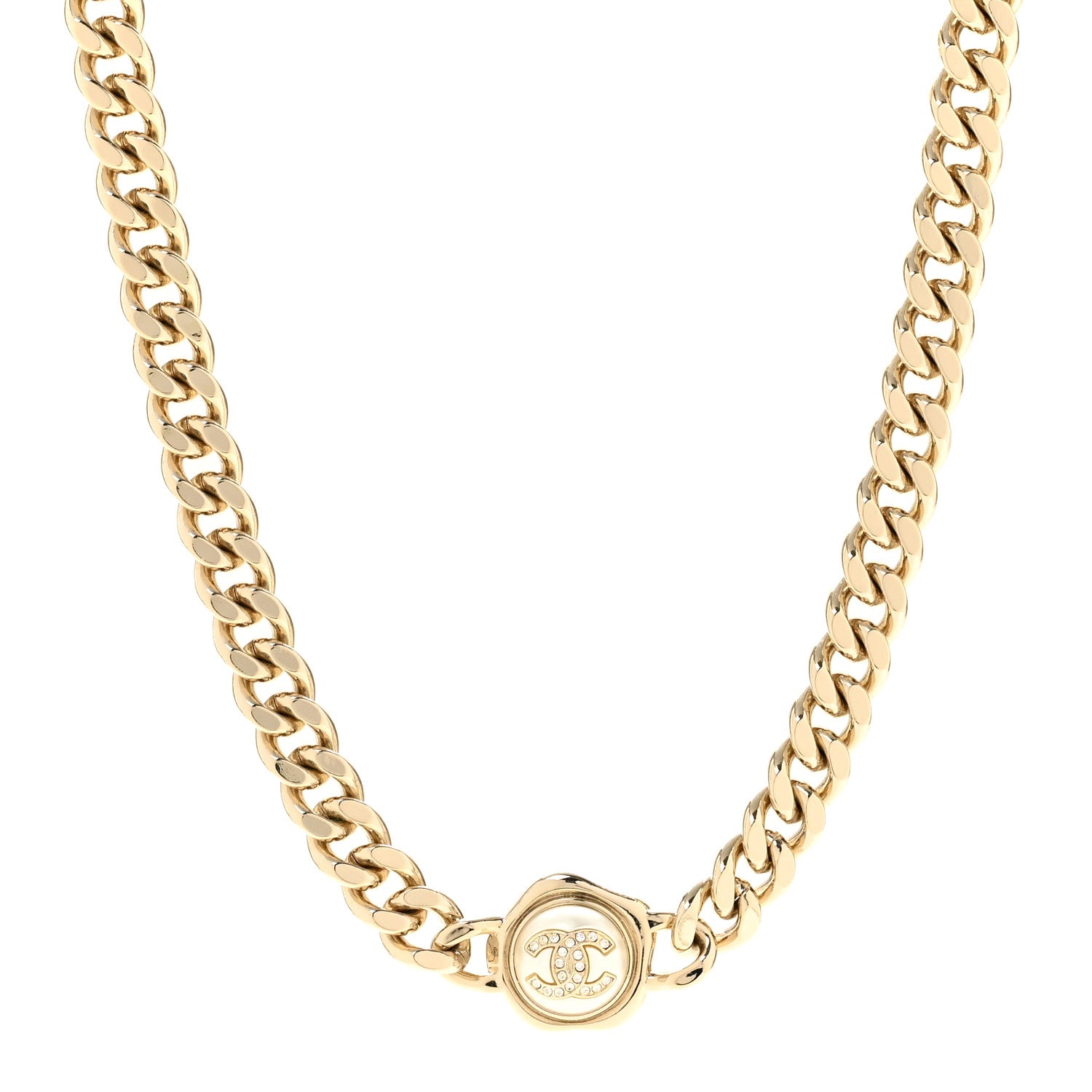 Chanel Pearl Crystal CC Chain Choker Necklace Gold 1 of 5