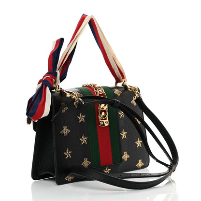 Gucci Textured Calfskin Bee Star Print Small Sylvie Shoulder Bag Black 3 of 13