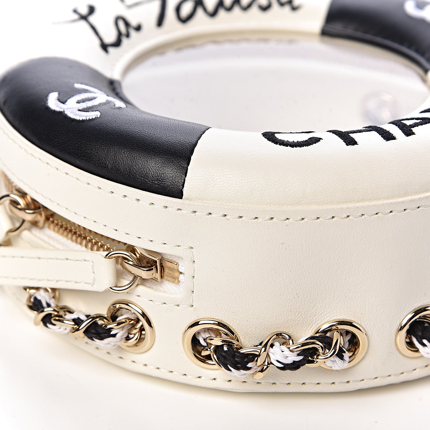Chanel Lambskin Coco Lifesaver Round Bag Black White 9 of 11