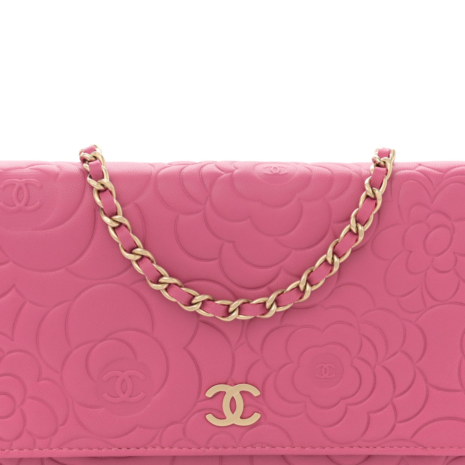 Chanel Lambskin Camellia Embossed Wallet on Chain WOC Pink 8 of 10