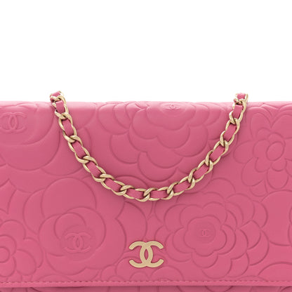 Chanel Lambskin Camellia Embossed Wallet on Chain WOC Pink 8 of 10