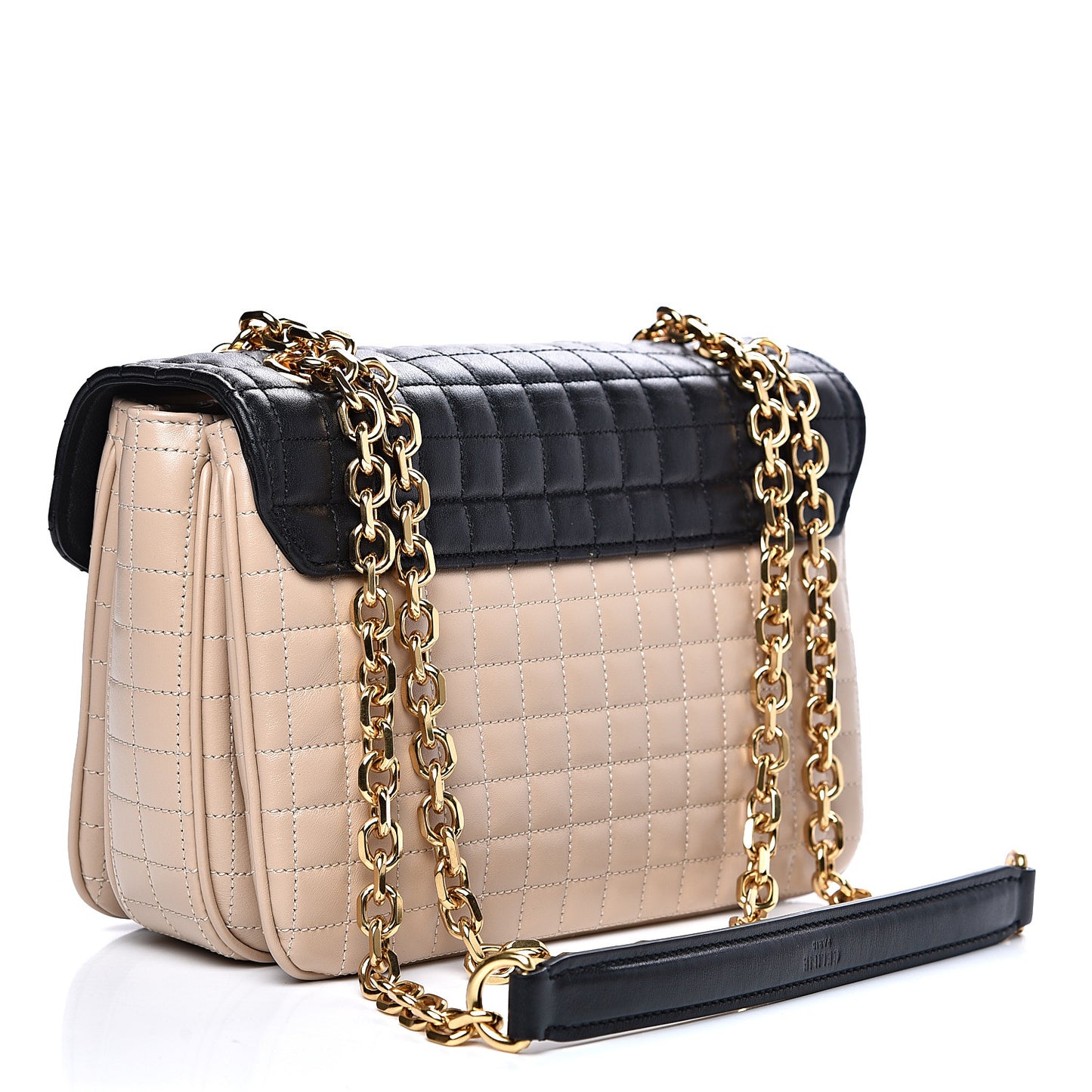 Calfskin Quilted Medium C Bag Black Beige