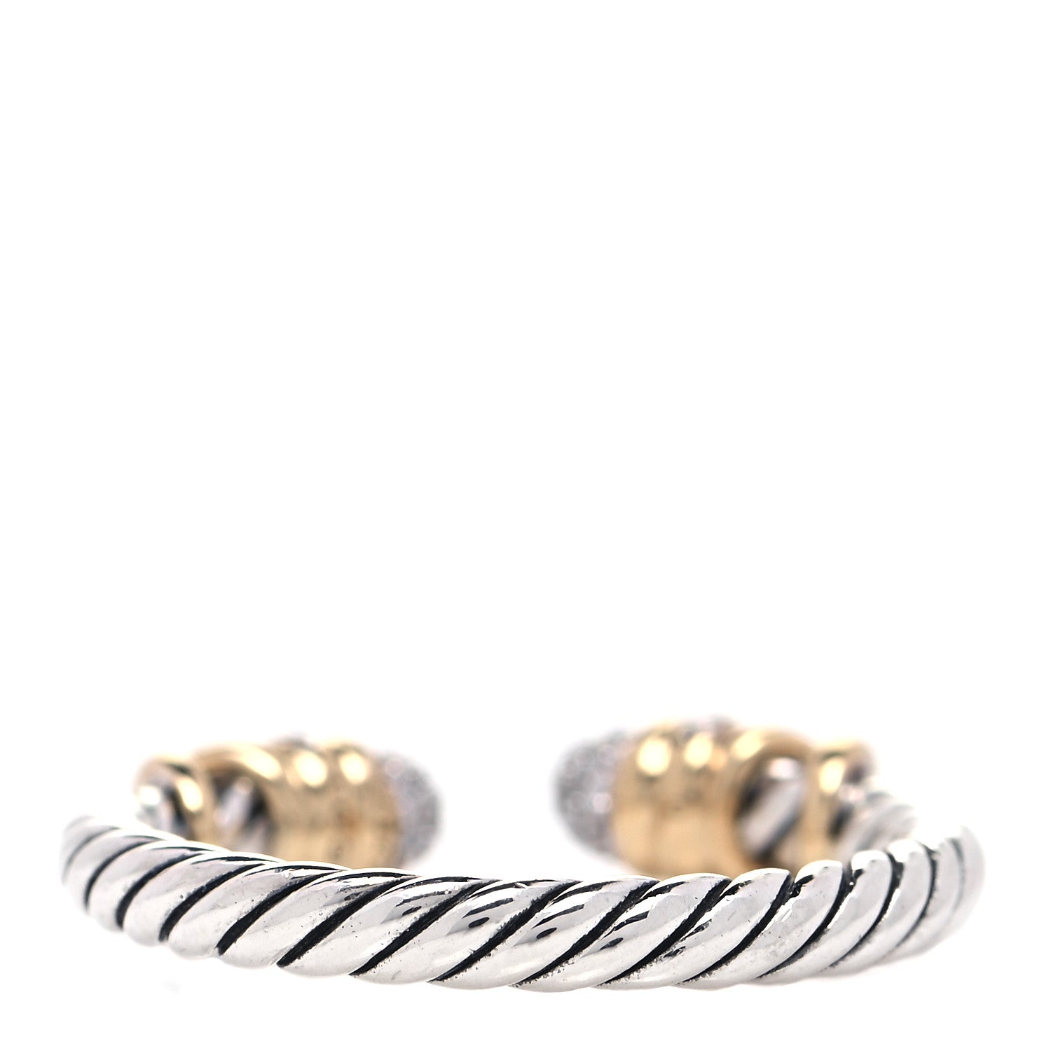 David Yurman Sterling Silver 18K Yellow Gold Diamond Petite Helena Ring 50 5.5 3 of 4
