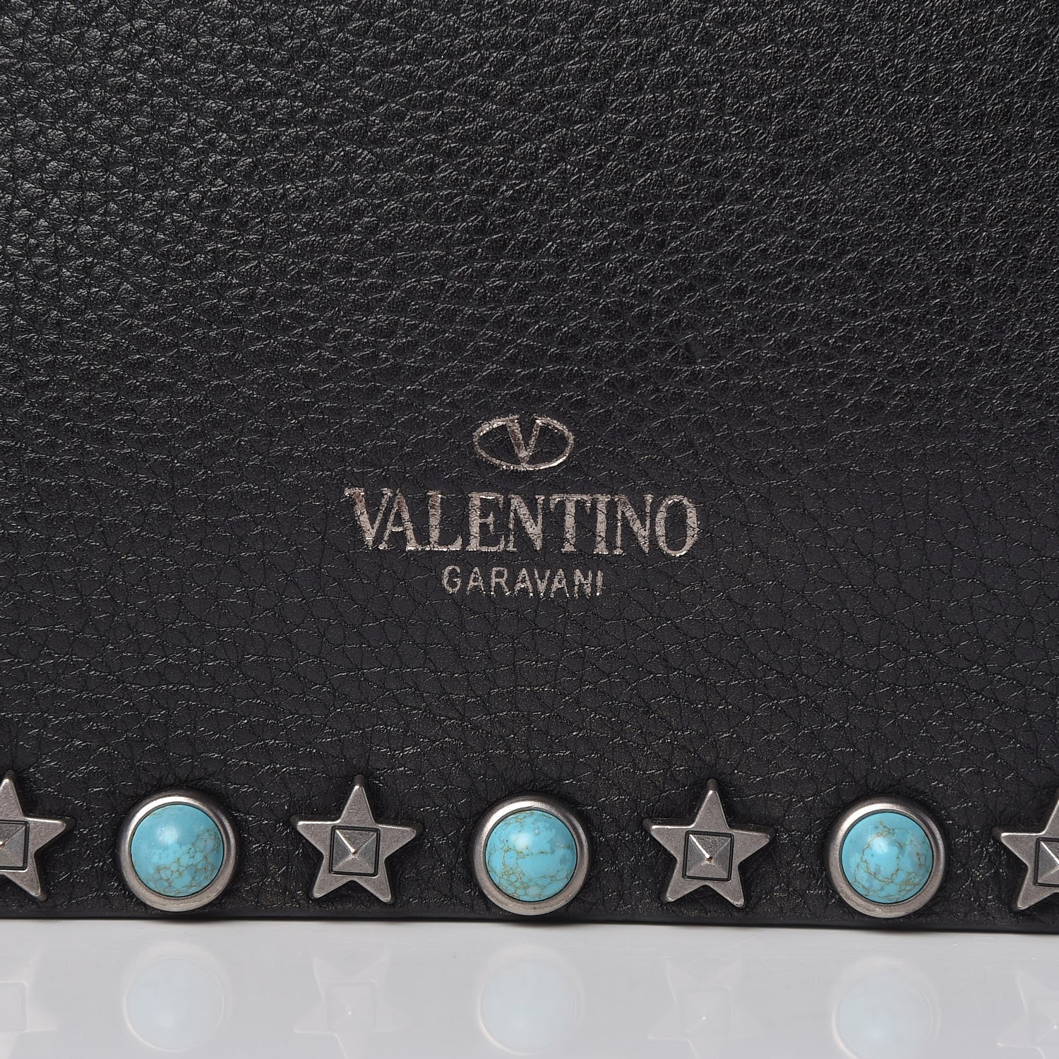 Valentino Garavani Pebbled Calfskin Star Rockstud Rolling Wristlet Clutch Black 6 of 11