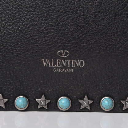 Valentino Garavani Pebbled Calfskin Star Rockstud Rolling Wristlet Clutch Black 6 of 11