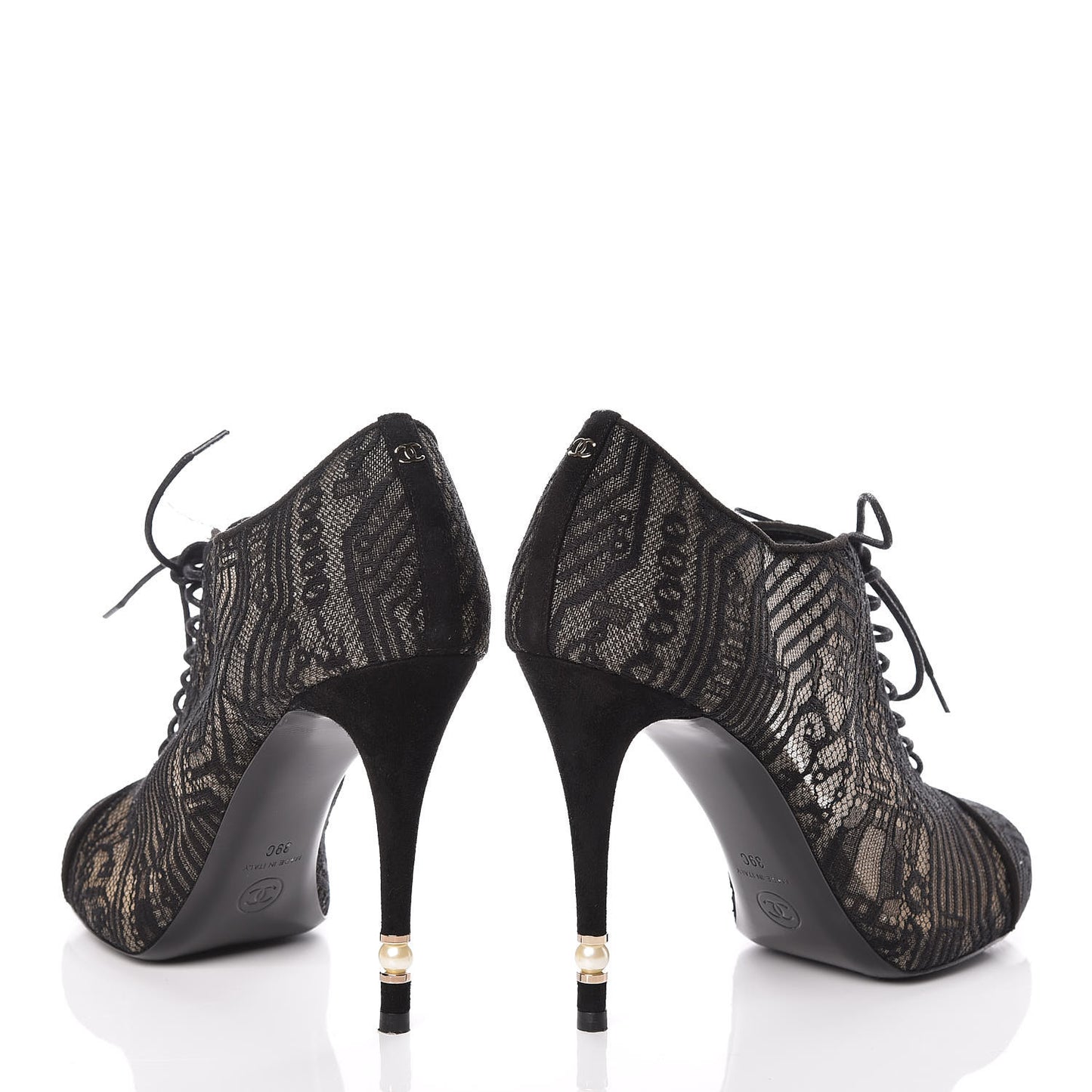 Lace Pearl Booties 39 Black